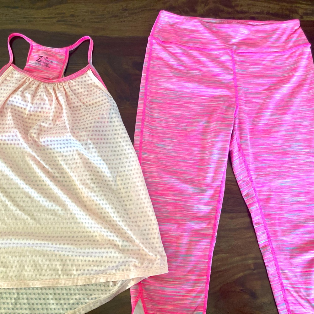 Zella Girls Pink & White Active Tank and Leggings Set